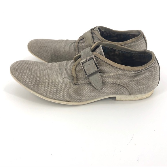 Bed Stu Artie Distressed Canvas Buckle Strap Oxfords Shoes Gray Mens 10.5